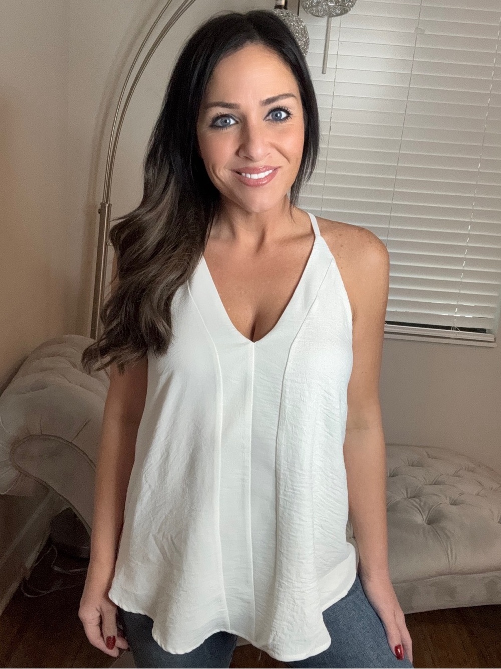 Jess Lea Women's White V-Neck Sleeveless Tank Top